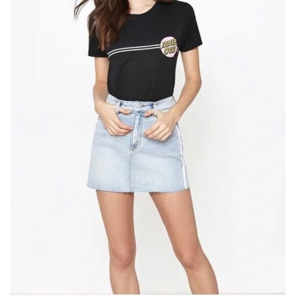 PacSun Women White Side Striped Denim Mini Skirt Size 26 - Picture 4 of 8